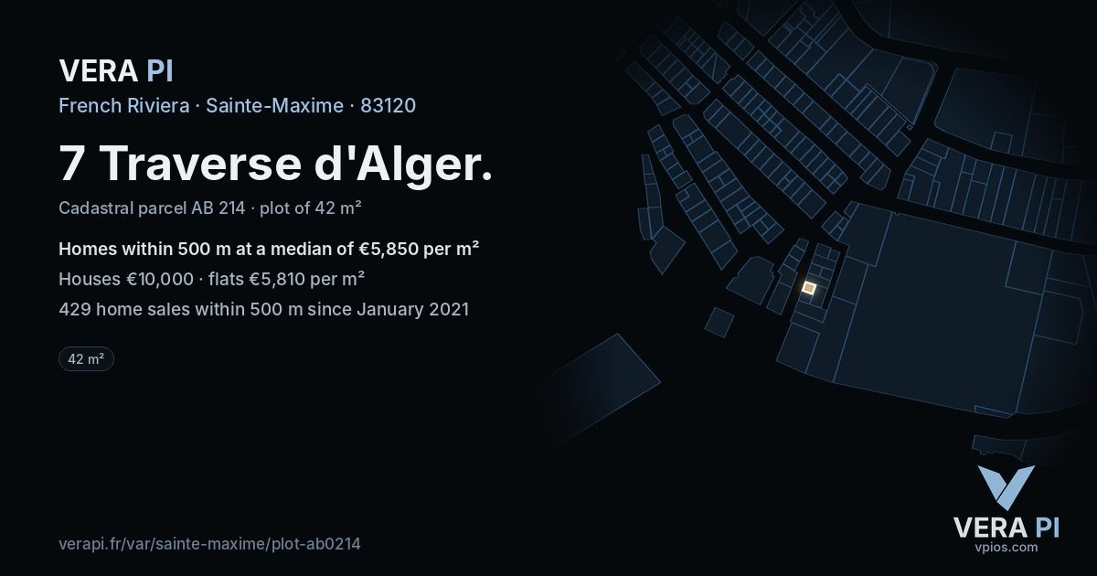 7 Traverse d'Alger, Sainte-Maxime at night – the plot lit, the parcels around coloured by the prices near them