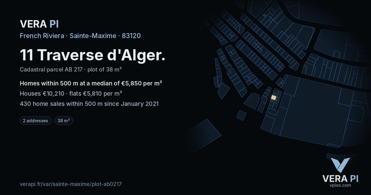11 Traverse d'Alger, Sainte-Maxime at night – the plot lit, the parcels around coloured by the prices near them