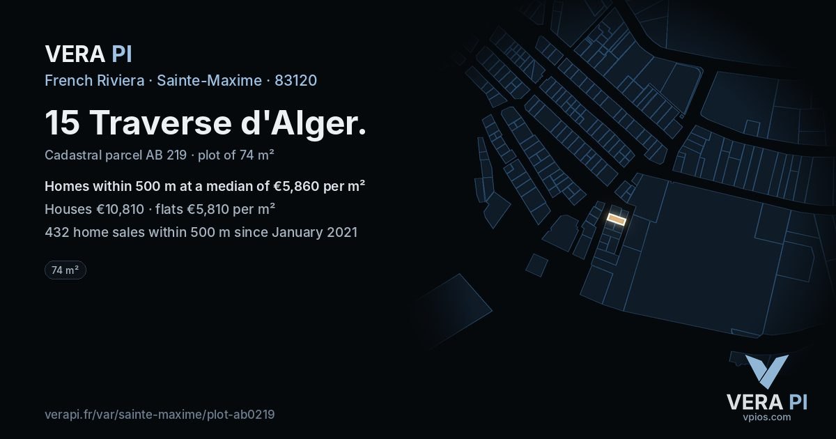 15 Traverse d'Alger, Sainte-Maxime at night – the plot lit, the parcels around coloured by the prices near them