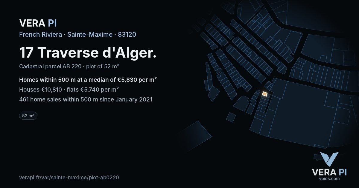 17 Traverse d'Alger, Sainte-Maxime at night – the plot lit, the parcels around coloured by the prices near them