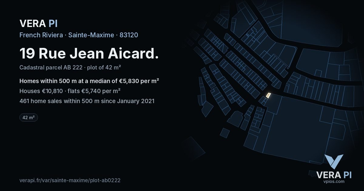 19 Rue Jean Aicard, Sainte-Maxime at night – the plot lit, the parcels around coloured by the prices near them
