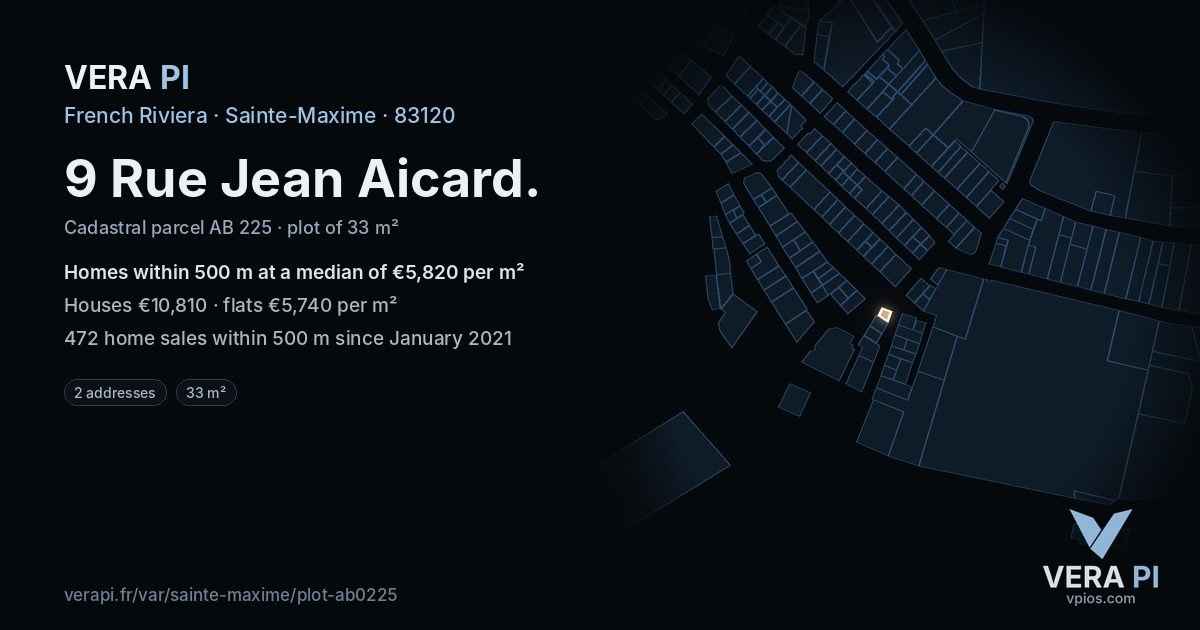 9 Rue Jean Aicard, Sainte-Maxime at night – the plot lit, the parcels around coloured by the prices near them