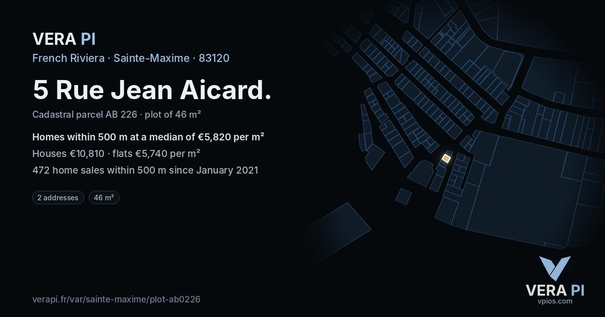5 Rue Jean Aicard, Sainte-Maxime at night – the plot lit, the parcels around coloured by the prices near them