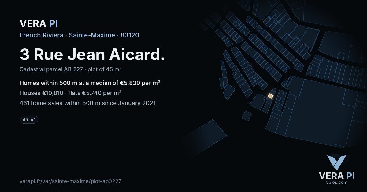3 Rue Jean Aicard, Sainte-Maxime at night – the plot lit, the parcels around coloured by the prices near them