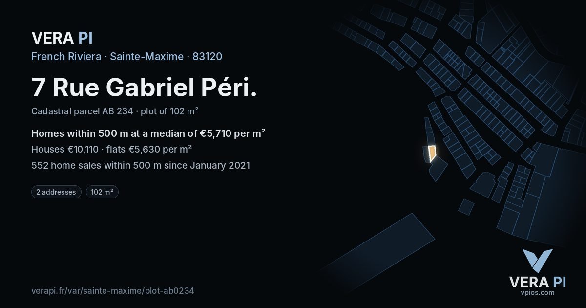 7 Rue Gabriel Péri, Sainte-Maxime at night – the plot lit, the parcels around coloured by the prices near them
