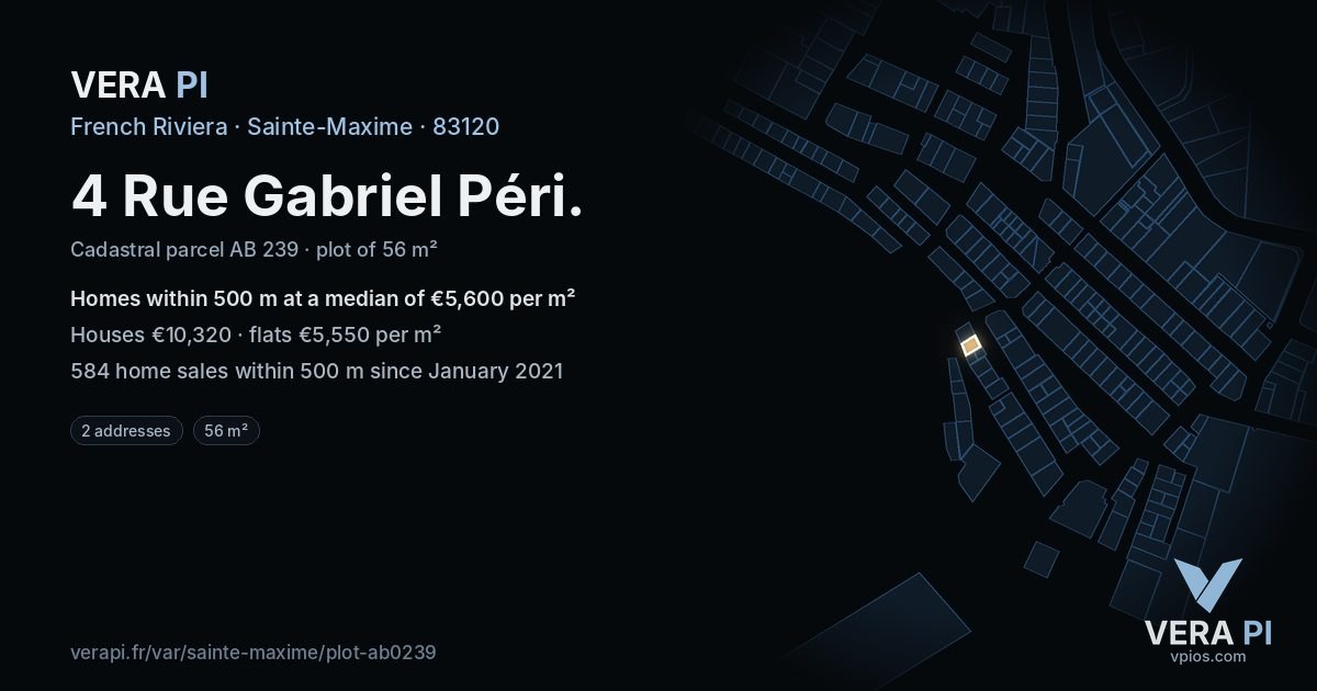 4 Rue Gabriel Péri, Sainte-Maxime at night – the plot lit, the parcels around coloured by the prices near them