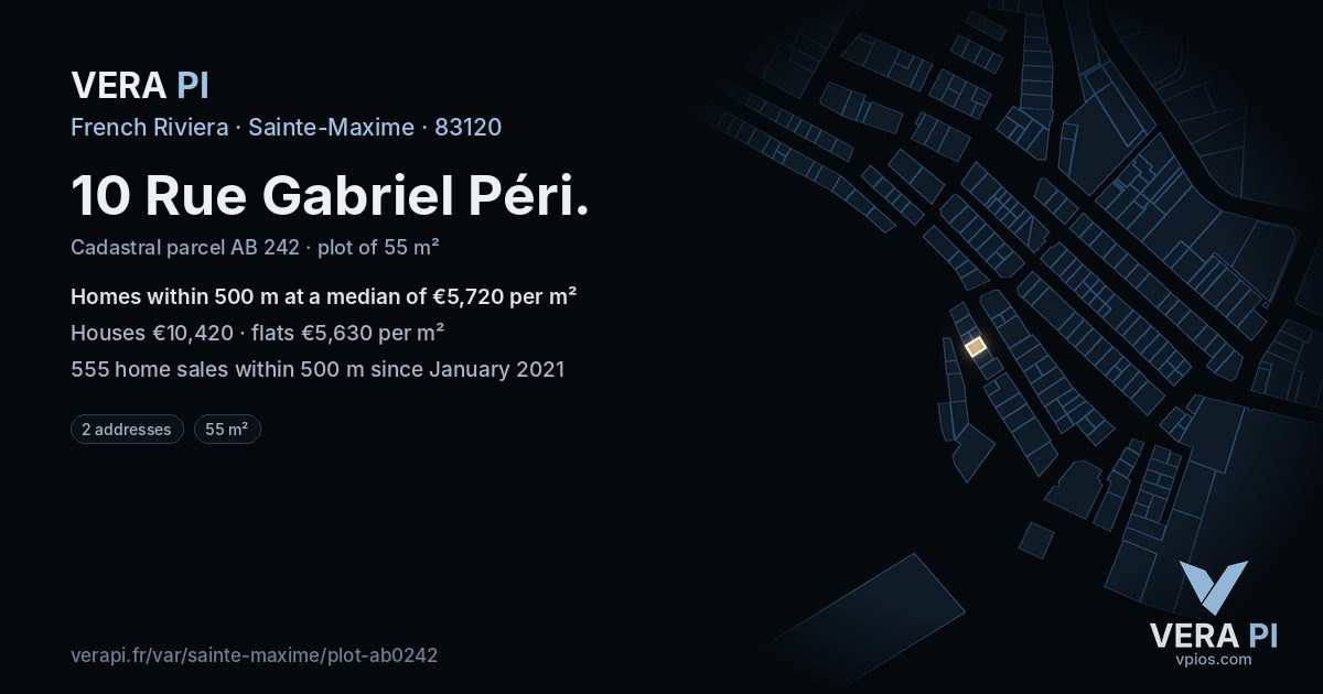 10 Rue Gabriel Péri, Sainte-Maxime at night – the plot lit, the parcels around coloured by the prices near them