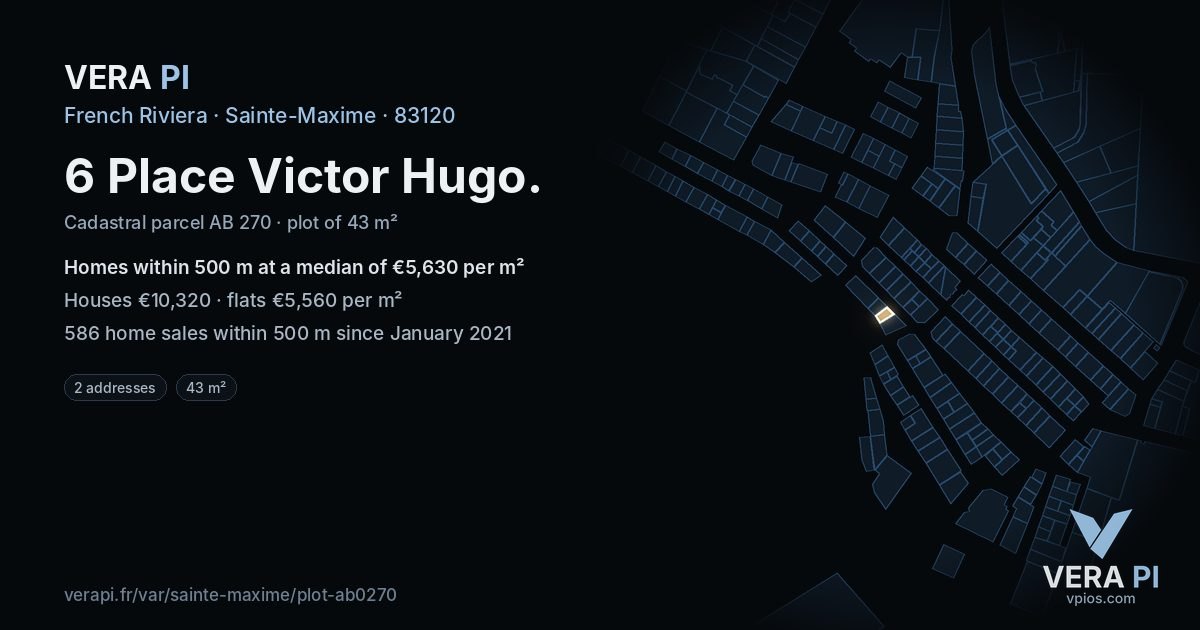 6 Place Victor Hugo, Sainte-Maxime at night – the plot lit, the parcels around coloured by the prices near them