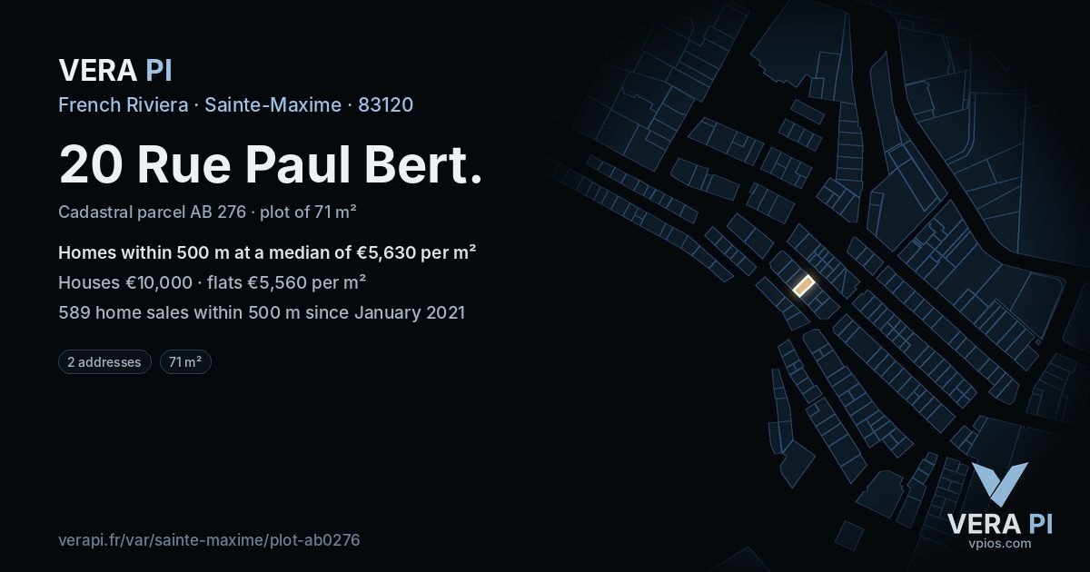 20 Rue Paul Bert, Sainte-Maxime at night – the plot lit, the parcels around coloured by the prices near them