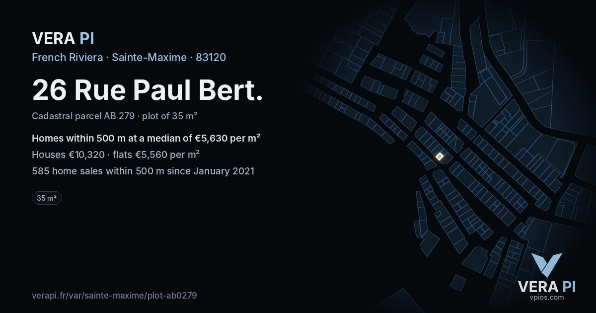 26 Rue Paul Bert, Sainte-Maxime at night – the plot lit, the parcels around coloured by the prices near them