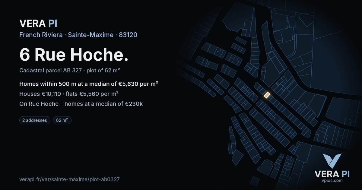 6 Rue Hoche, Sainte-Maxime at night – the plot lit, the parcels around coloured by the prices near them