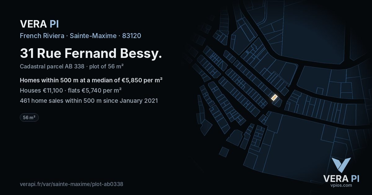 31 Rue Fernand Bessy, Sainte-Maxime at night – the plot lit, the parcels around coloured by the prices near them