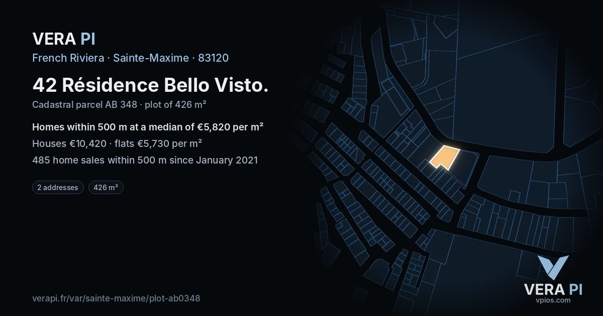 42 Résidence Bello Visto, Sainte-Maxime at night – the plot lit, the parcels around coloured by the prices near them