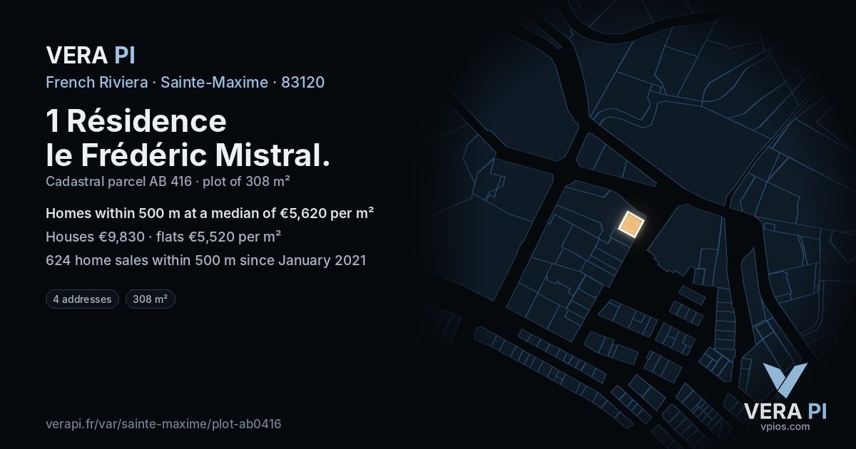 1 Résidence le Frédéric Mistral, Sainte-Maxime at night – the plot lit, the parcels around coloured by the prices near them