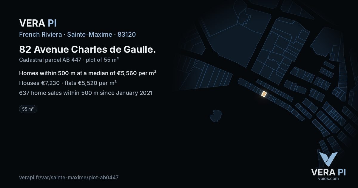 82 Avenue Charles de Gaulle, Sainte-Maxime at night – the plot lit, the parcels around coloured by the prices near them