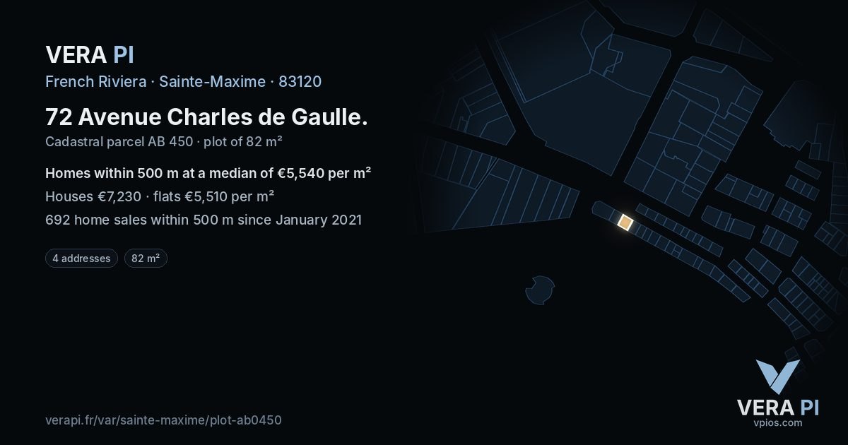 72 Avenue Charles de Gaulle, Sainte-Maxime at night – the plot lit, the parcels around coloured by the prices near them