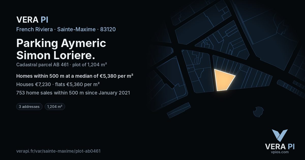 Parking Aymeric Simon Loriere, Sainte-Maxime at night – the plot lit, the parcels around coloured by the prices near them