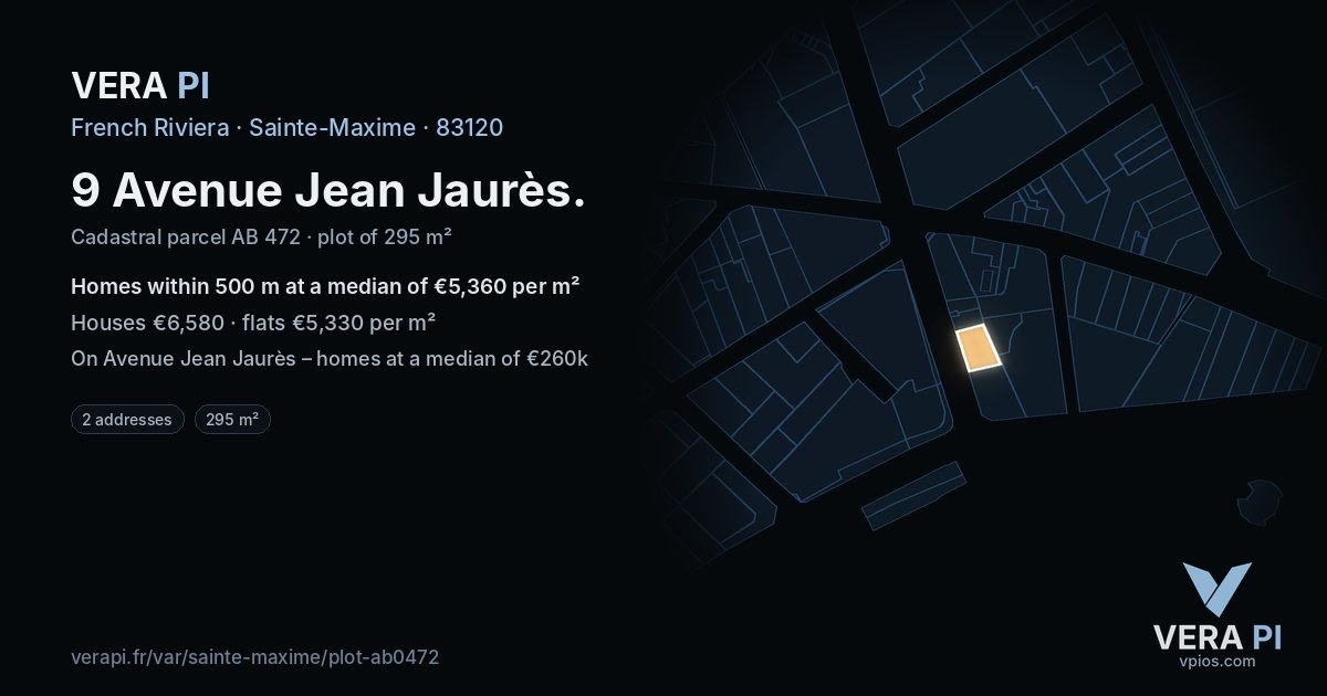 9 Avenue Jean Jaurès, Sainte-Maxime at night – the plot lit, the parcels around coloured by the prices near them