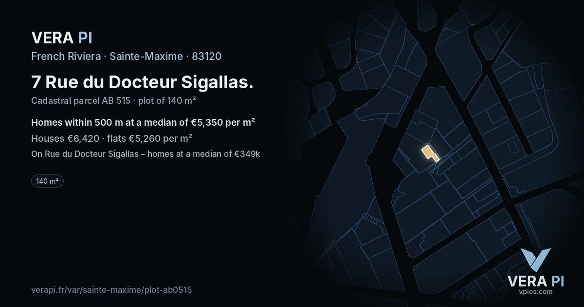 7 Rue du Docteur Sigallas, Sainte-Maxime at night – the plot lit, the parcels around coloured by the prices near them