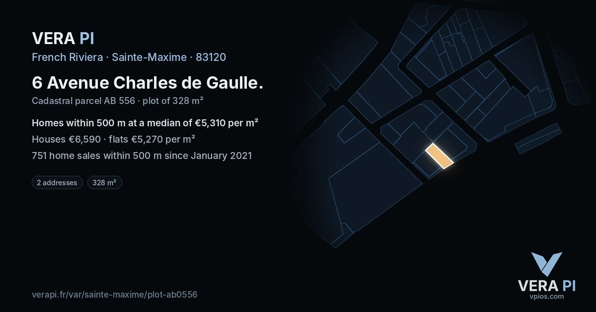 6 Avenue Charles de Gaulle, Sainte-Maxime at night – the plot lit, the parcels around coloured by the prices near them