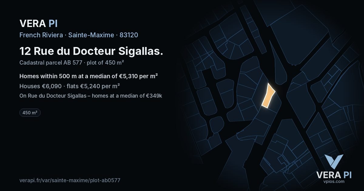 12 Rue du Docteur Sigallas, Sainte-Maxime at night – the plot lit, the parcels around coloured by the prices near them