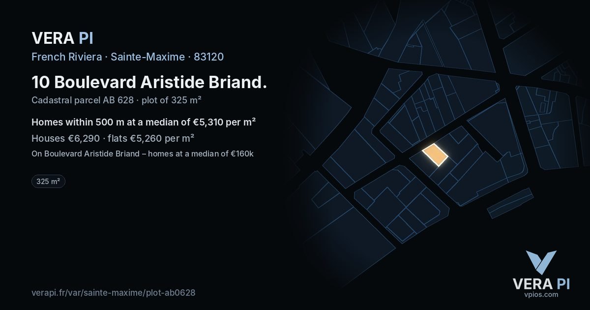10 Boulevard Aristide Briand, Sainte-Maxime at night – the plot lit, the parcels around coloured by the prices near them