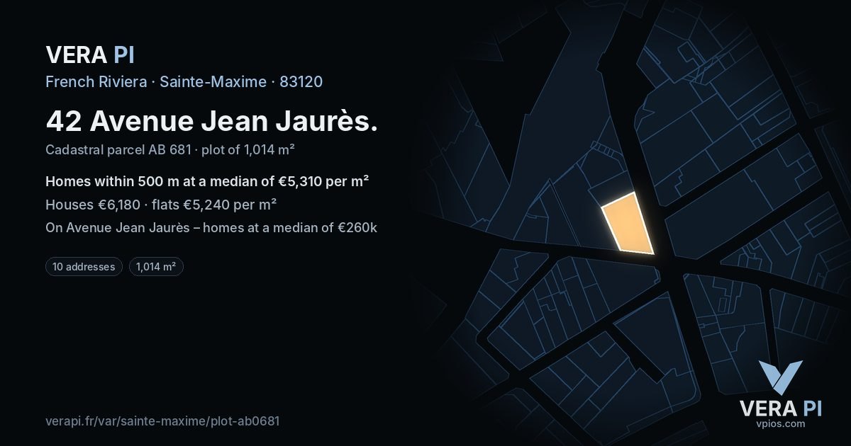 42 Avenue Jean Jaurès, Sainte-Maxime at night – the plot lit, the parcels around coloured by the prices near them