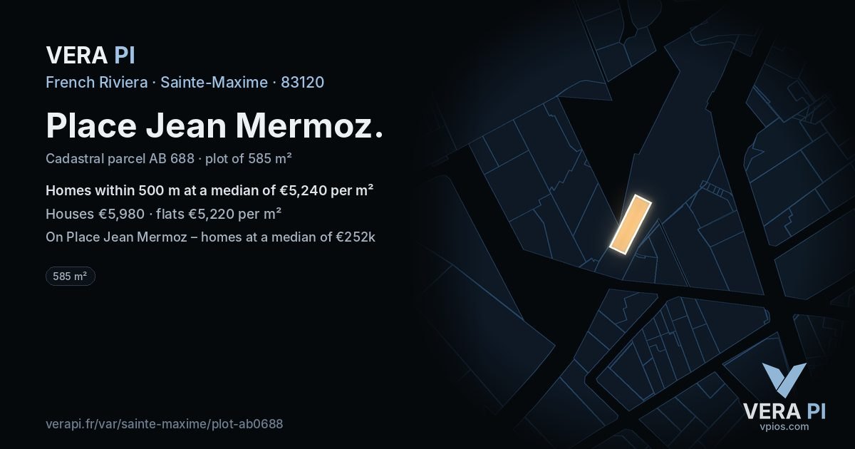 Place Jean Mermoz, Sainte-Maxime at night – the plot lit, the parcels around coloured by the prices near them