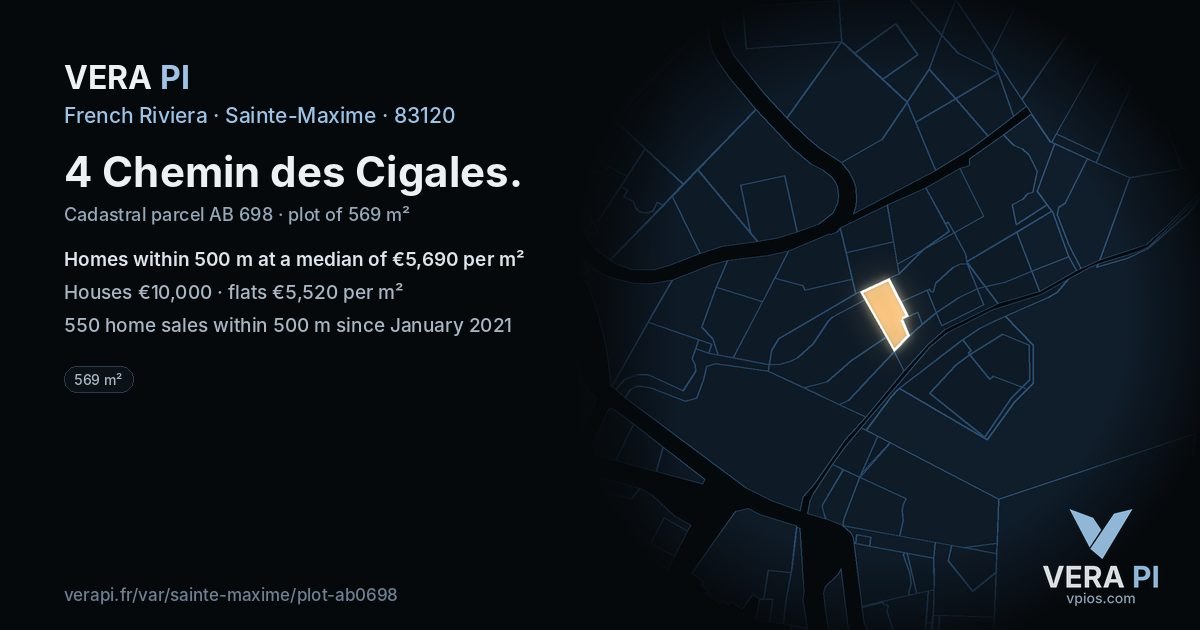 4 Chemin des Cigales, Sainte-Maxime at night – the plot lit, the parcels around coloured by the prices near them