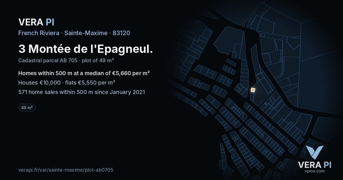 3 Montée de l'Epagneul, Sainte-Maxime at night – the plot lit, the parcels around coloured by the prices near them