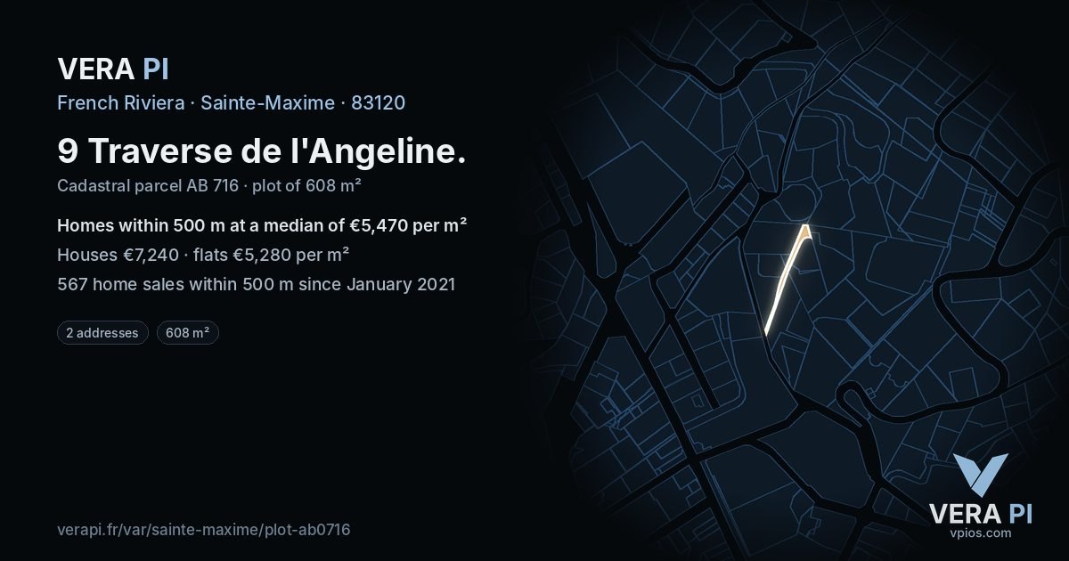 9 Traverse de l'Angeline, Sainte-Maxime at night – the plot lit, the parcels around coloured by the prices near them