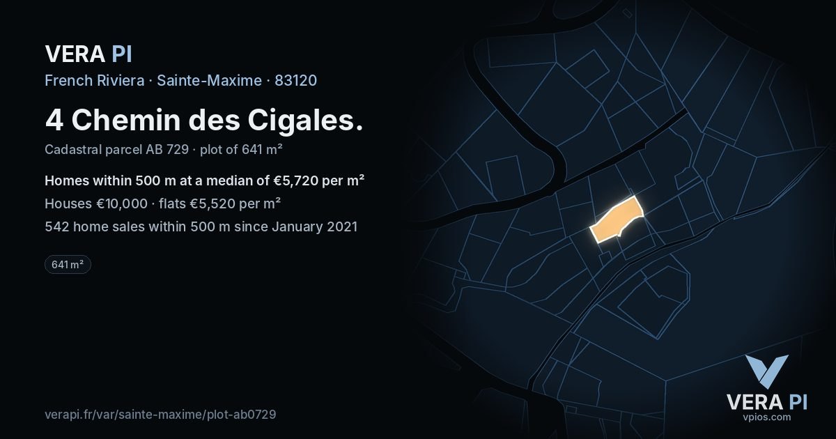 4 Chemin des Cigales, Sainte-Maxime at night – the plot lit, the parcels around coloured by the prices near them
