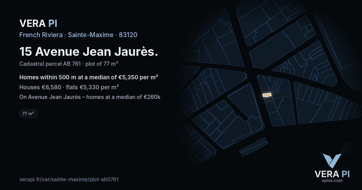 15 Avenue Jean Jaurès, Sainte-Maxime at night – the plot lit, the parcels around coloured by the prices near them