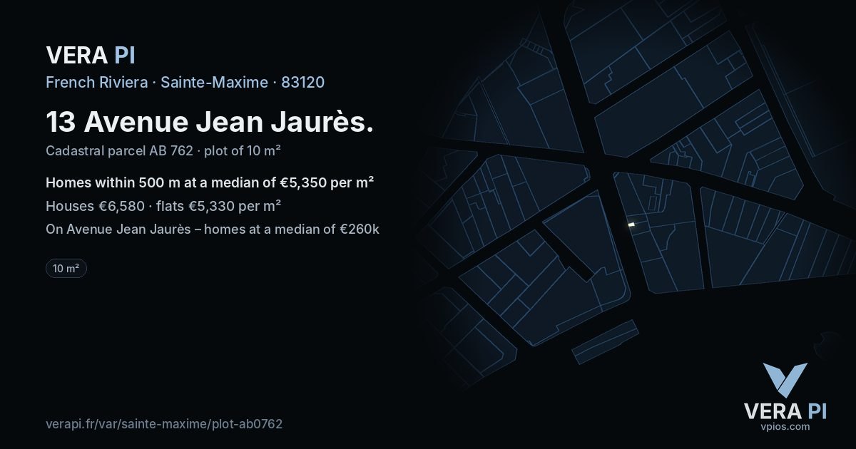 13 Avenue Jean Jaurès, Sainte-Maxime at night – the plot lit, the parcels around coloured by the prices near them
