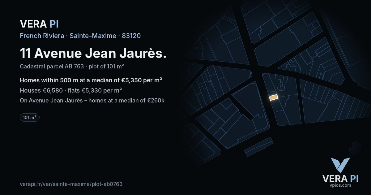 11 Avenue Jean Jaurès, Sainte-Maxime at night – the plot lit, the parcels around coloured by the prices near them