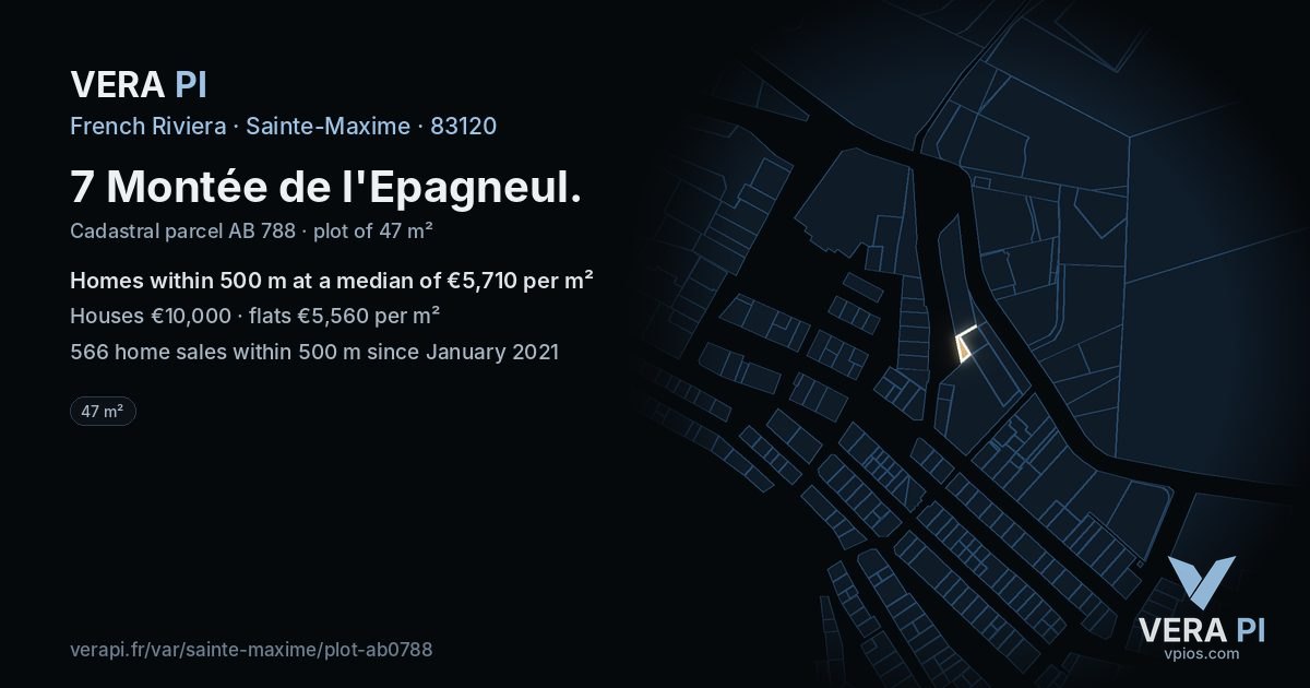 7 Montée de l'Epagneul, Sainte-Maxime at night – the plot lit, the parcels around coloured by the prices near them