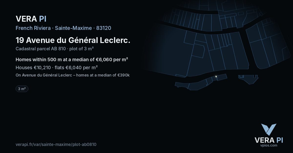 19 Avenue du Général Leclerc, Sainte-Maxime at night – the plot lit, the parcels around coloured by the prices near them