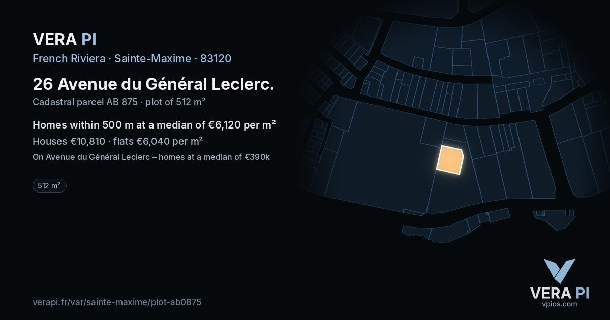 26 Avenue du Général Leclerc, Sainte-Maxime at night – the plot lit, the parcels around coloured by the prices near them