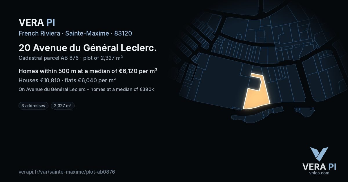 20 Avenue du Général Leclerc, Sainte-Maxime at night – the plot lit, the parcels around coloured by the prices near them