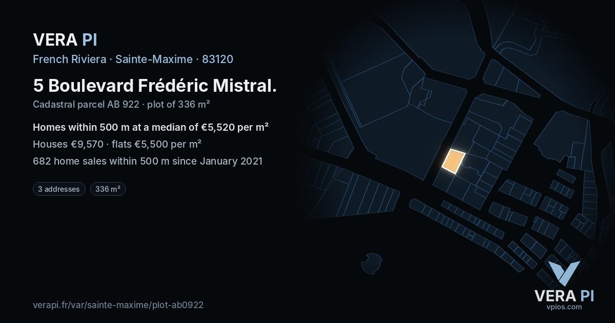 5 Boulevard Frédéric Mistral, Sainte-Maxime at night – the plot lit, the parcels around coloured by the prices near them