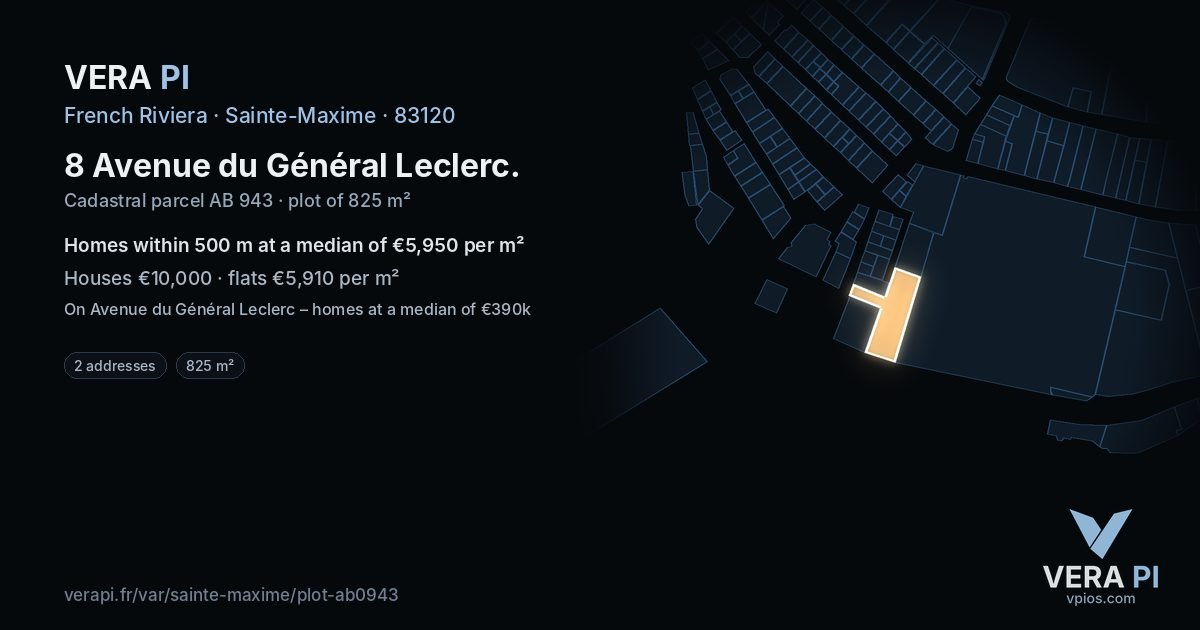 8 Avenue du Général Leclerc, Sainte-Maxime at night – the plot lit, the parcels around coloured by the prices near them