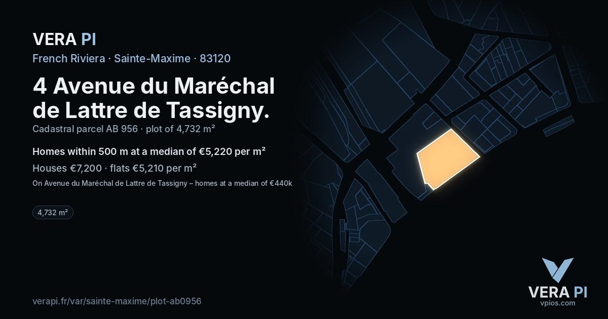 4 Avenue du Maréchal de Lattre de Tassigny, Sainte-Maxime at night – the plot lit, the parcels around coloured by the prices near them