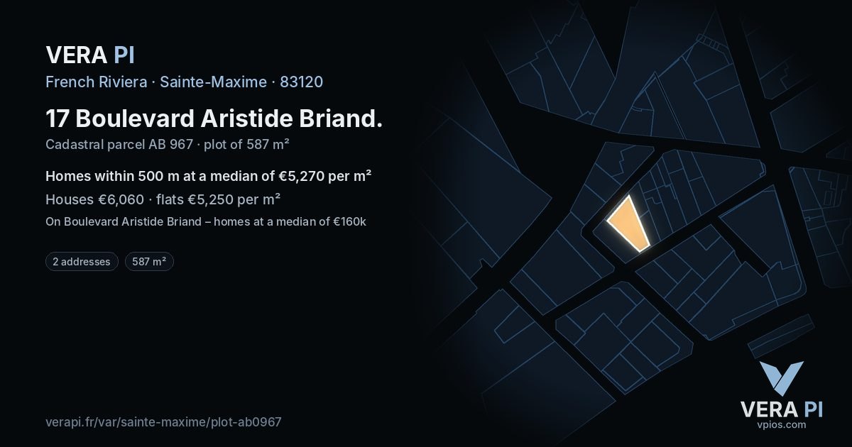 17 Boulevard Aristide Briand, Sainte-Maxime at night – the plot lit, the parcels around coloured by the prices near them