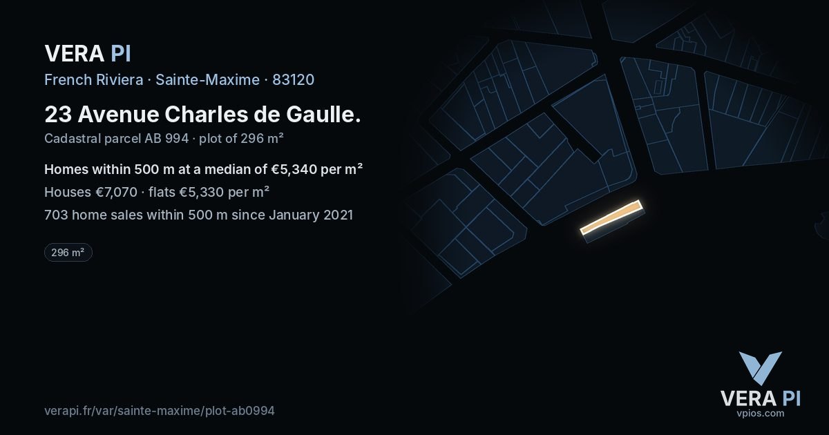 23 Avenue Charles de Gaulle, Sainte-Maxime at night – the plot lit, the parcels around coloured by the prices near them