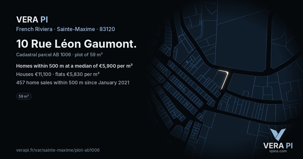10 Rue Léon Gaumont, Sainte-Maxime at night – the plot lit, the parcels around coloured by the prices near them