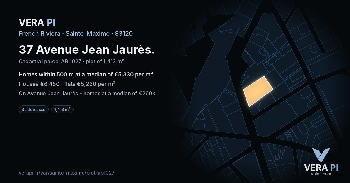 37 Avenue Jean Jaurès, Sainte-Maxime at night – the plot lit, the parcels around coloured by the prices near them