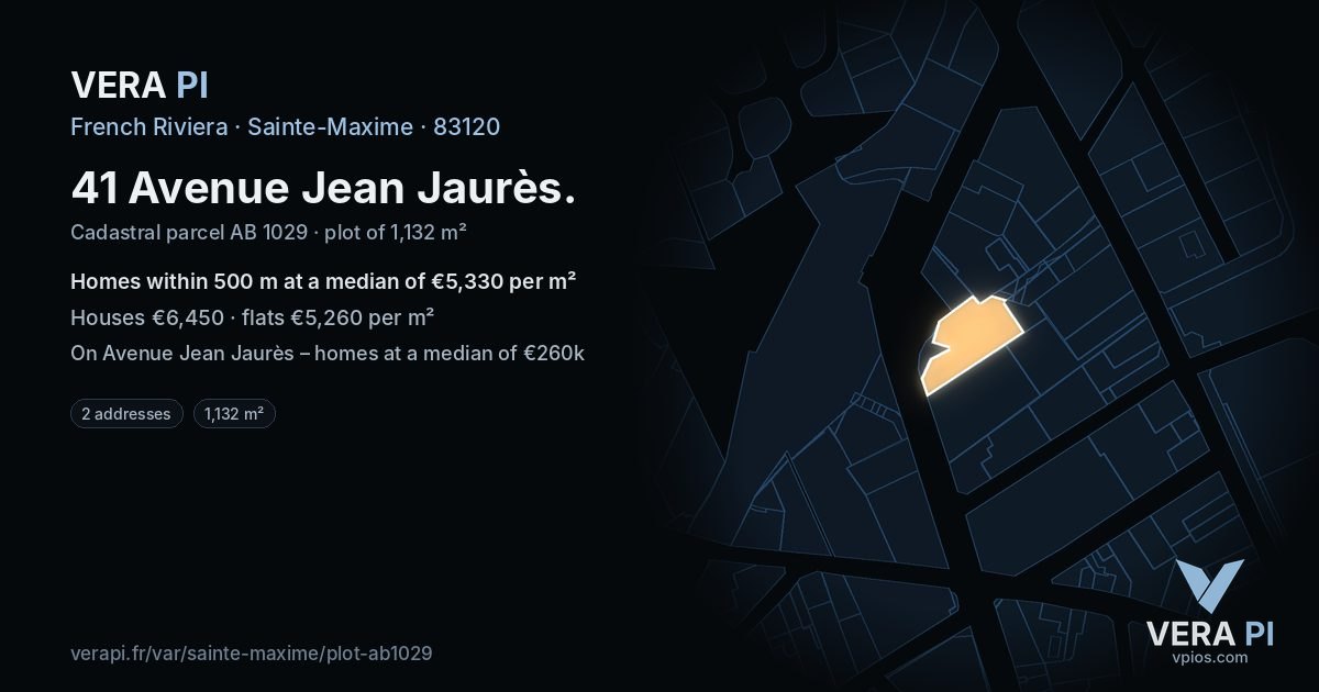 41 Avenue Jean Jaurès, Sainte-Maxime at night – the plot lit, the parcels around coloured by the prices near them