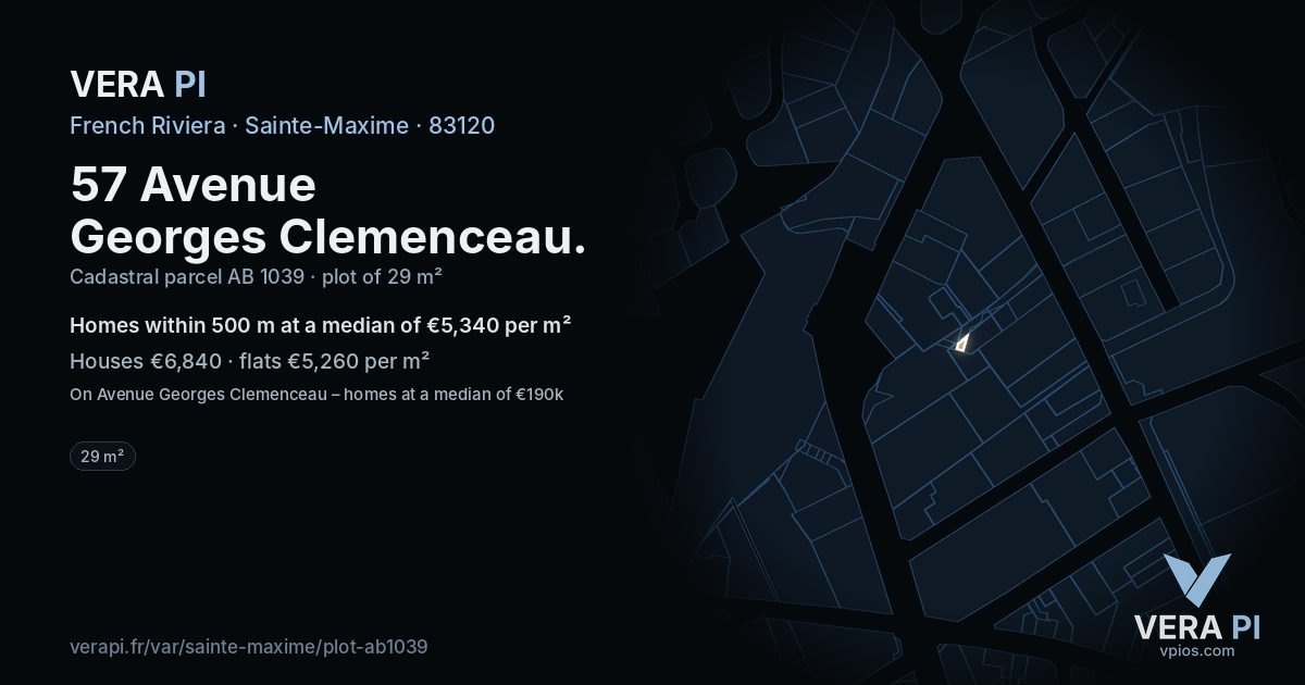 57 Avenue Georges Clemenceau, Sainte-Maxime at night – the plot lit, the parcels around coloured by the prices near them