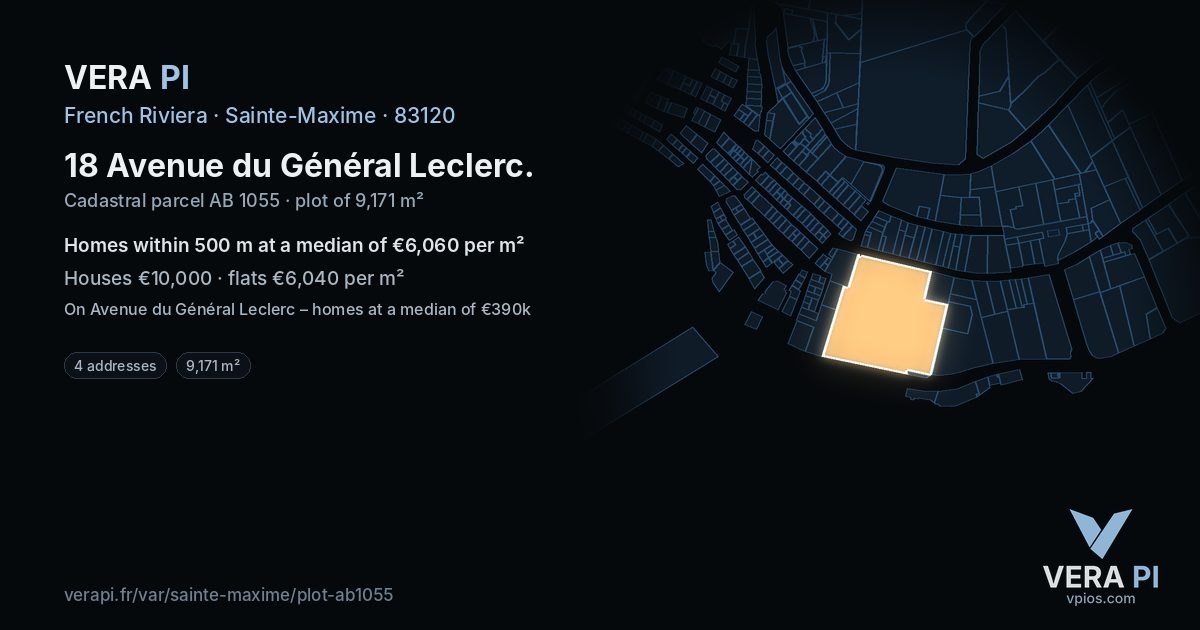 18 Avenue du Général Leclerc, Sainte-Maxime at night – the plot lit, the parcels around coloured by the prices near them