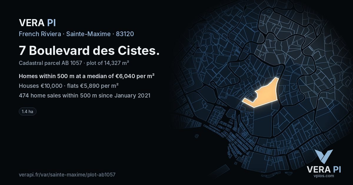 7 Boulevard des Cistes, Sainte-Maxime at night – the plot lit, the parcels around coloured by the prices near them